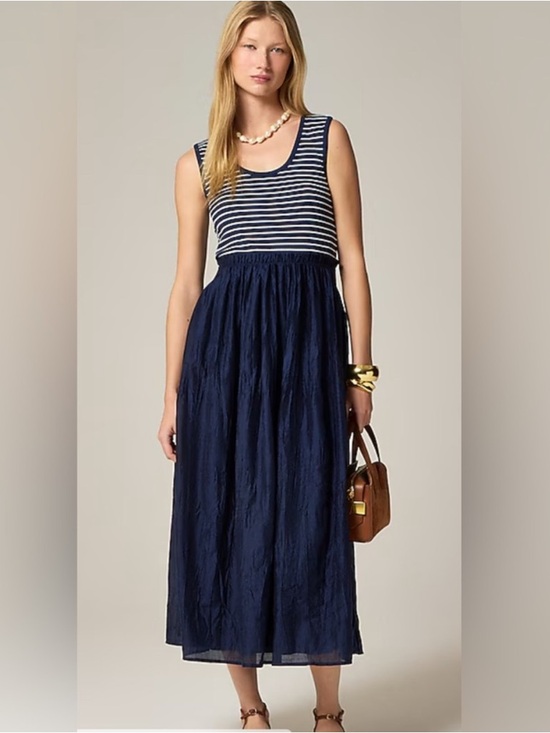 J. Crew Dresses & Skirts - J.Crew Gathered Waist Mixy Dress Ribbed Knit Top Crinkly Sheer Skirt Lined MED
